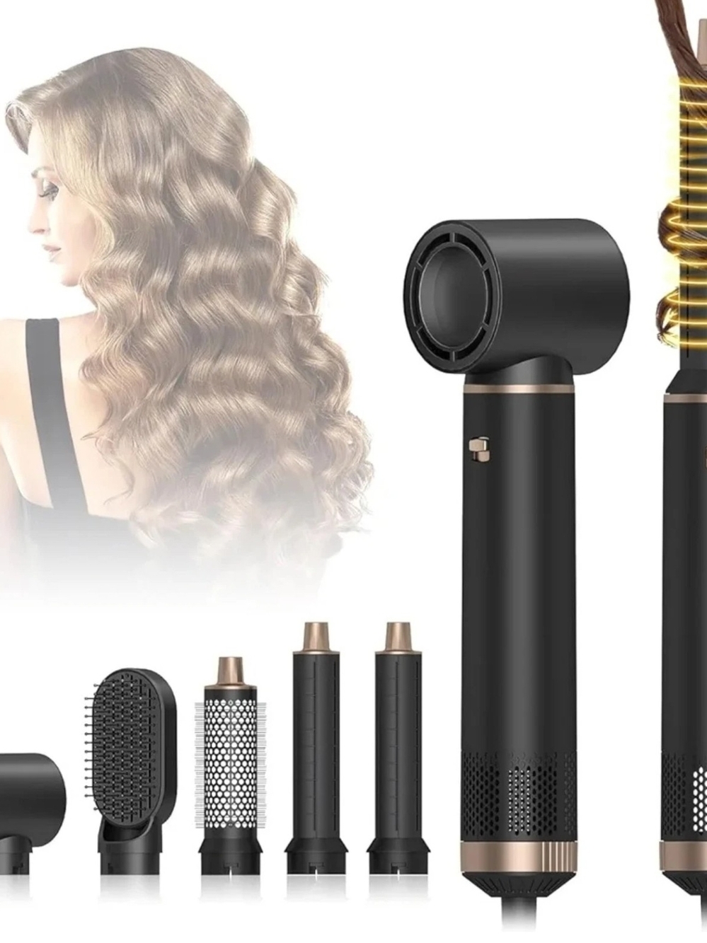 Multi-Function Black Hair Styling Set with Rose Gold Accents